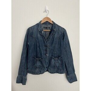 VTG Y2K DKNY JEANS Ruffle Pocket Denim Jacket Button-Up Mouse Coquette Western L